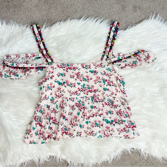 The Impeccable Pig Pom-Pom Floral Blouse with Off the Shoulder Detail - Picture 3 of 7